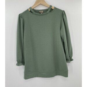 Como Vintage Women’s Avocado Green Ruffle Sweater Top‎ Size Small Soft
